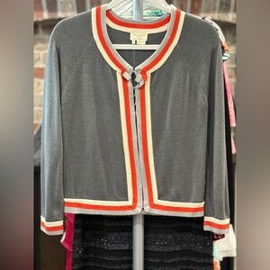 Kate Spade Gray Cardigan with Red and Cream Trim